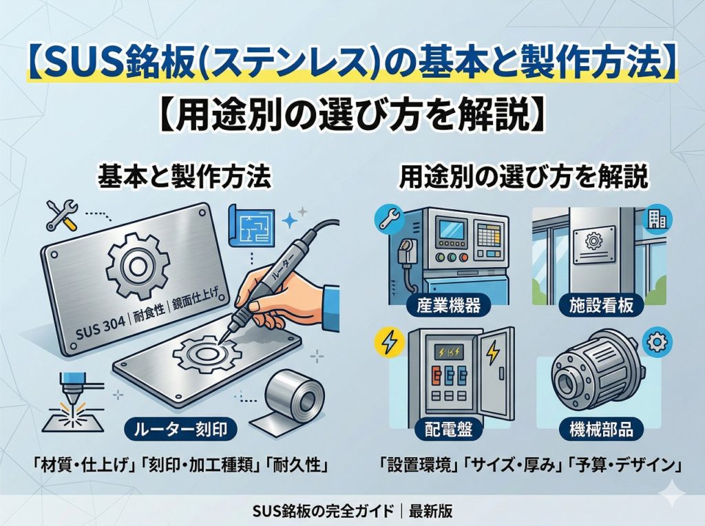 SUS銘板（ステンレス）の基本と製作方法｜用途別の選び方を解説