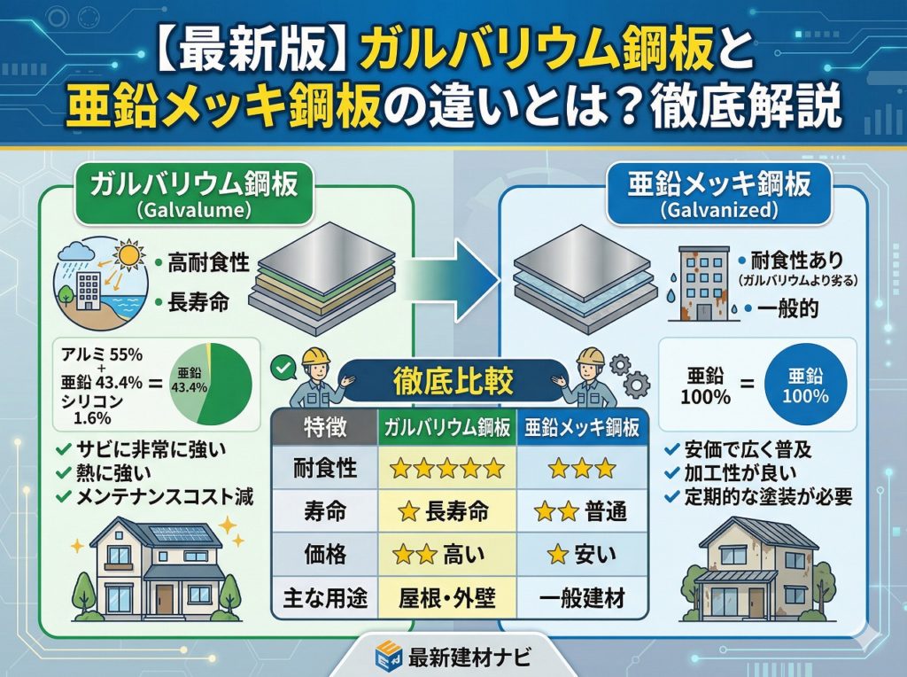 【最新版】ガルバリウム鋼板と亜鉛メッキ鋼板の違いとは？徹底解説