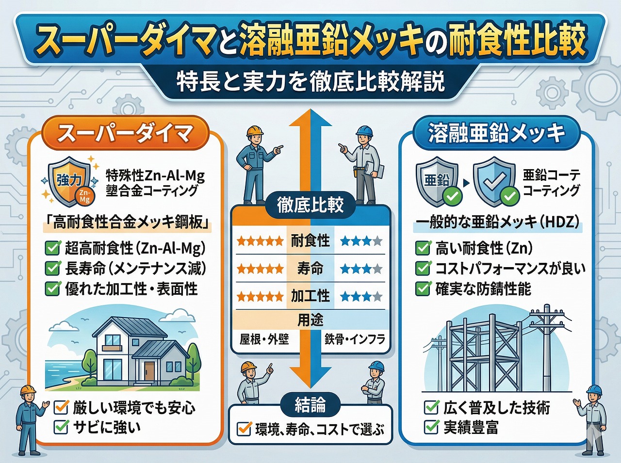 スーパーダイマと溶融亜鉛メッキの耐食性比較