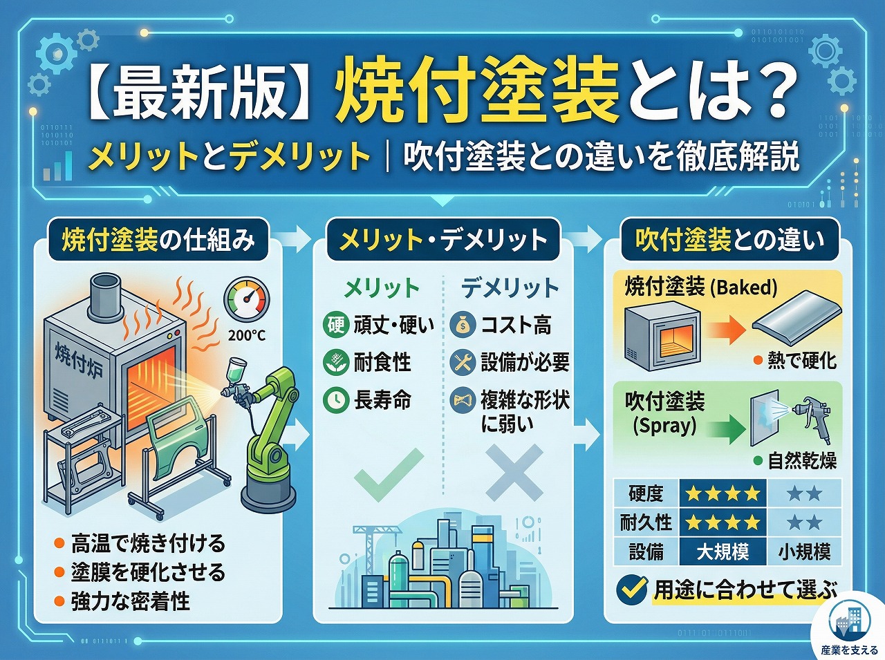 焼付塗装とは？メリットとデメリット｜吹付塗装との違いも紹介
