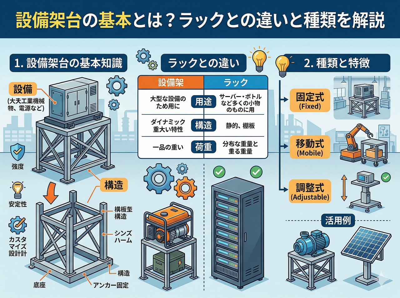 設備架台の基本とは？ラックとの違いと種類を解説