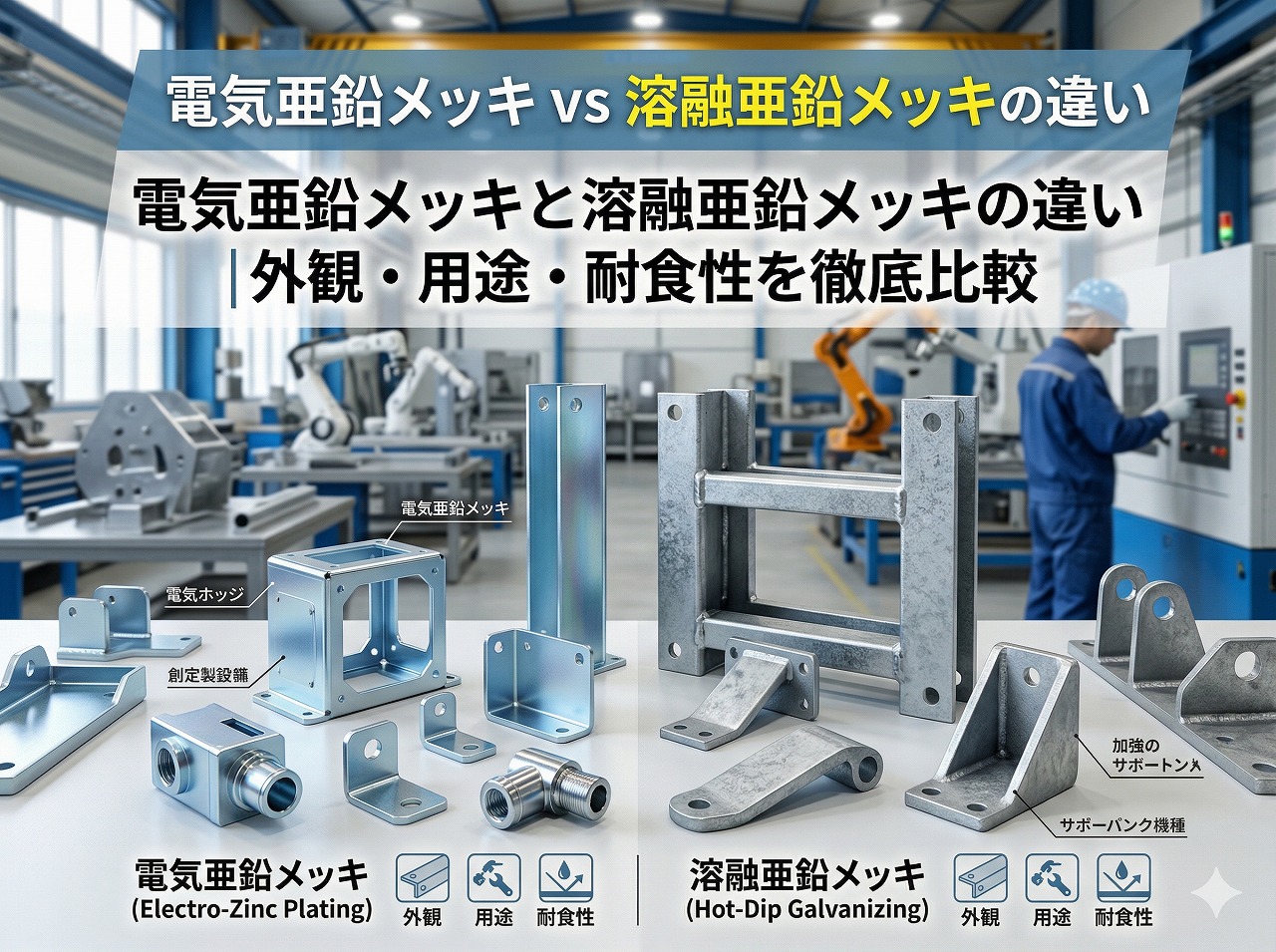 電気亜鉛メッキと溶融亜鉛メッキの違い｜外観・用途・耐食性を徹底比較